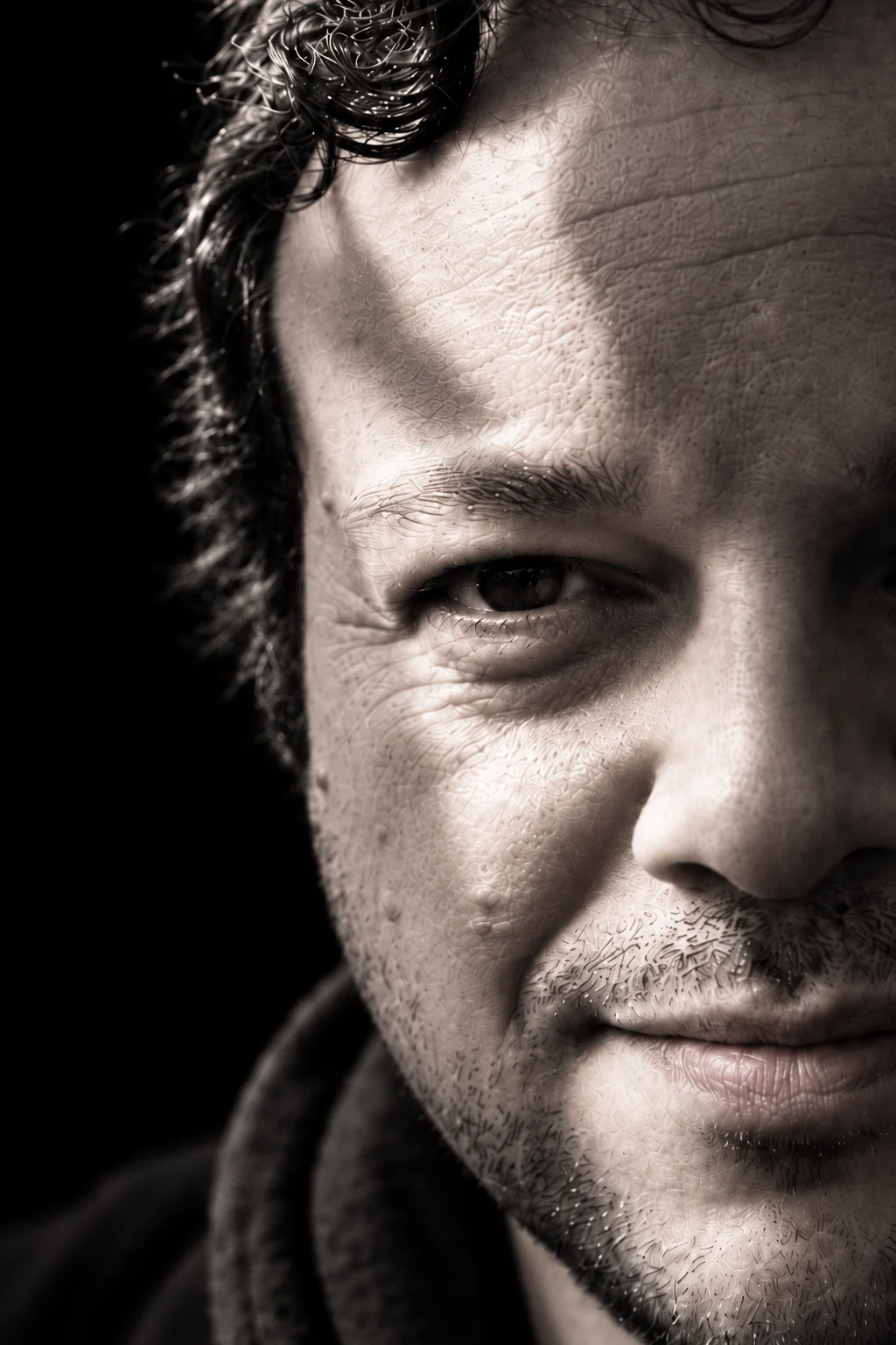 Pedro Martins, retrato em grande plano a preto e branco